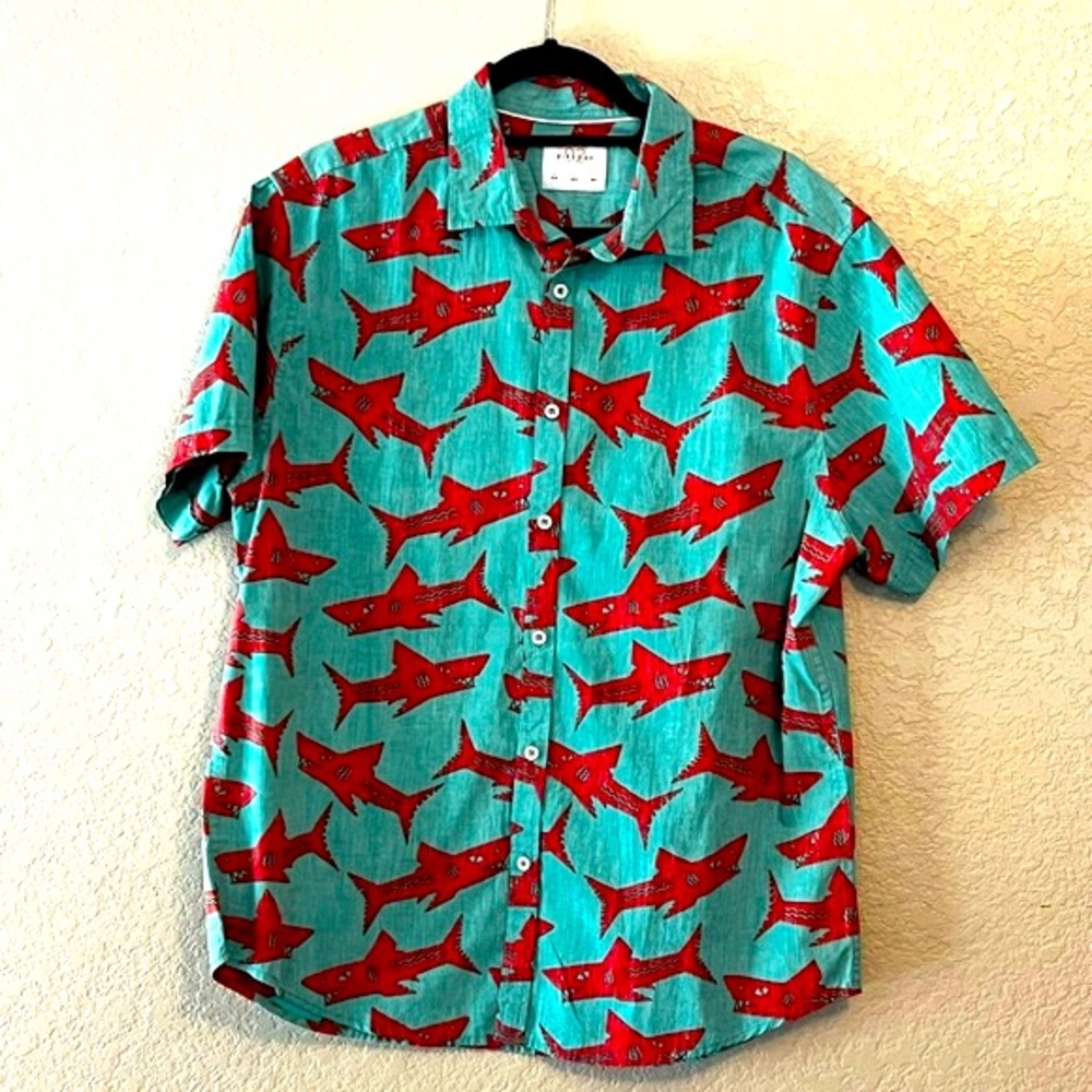 Causal Button Down Shirt - Shark Print - Lightweight - Size. XL